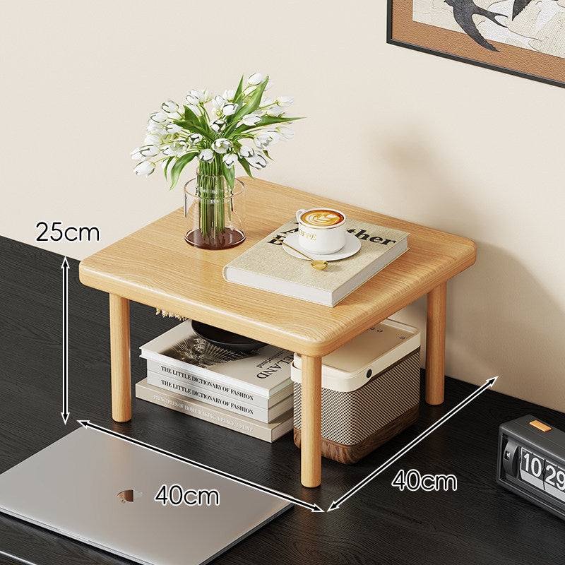 Compact Solid Wood Elevated Desk Display Stand with Under-Shelf Storage and Rounded Leg Design