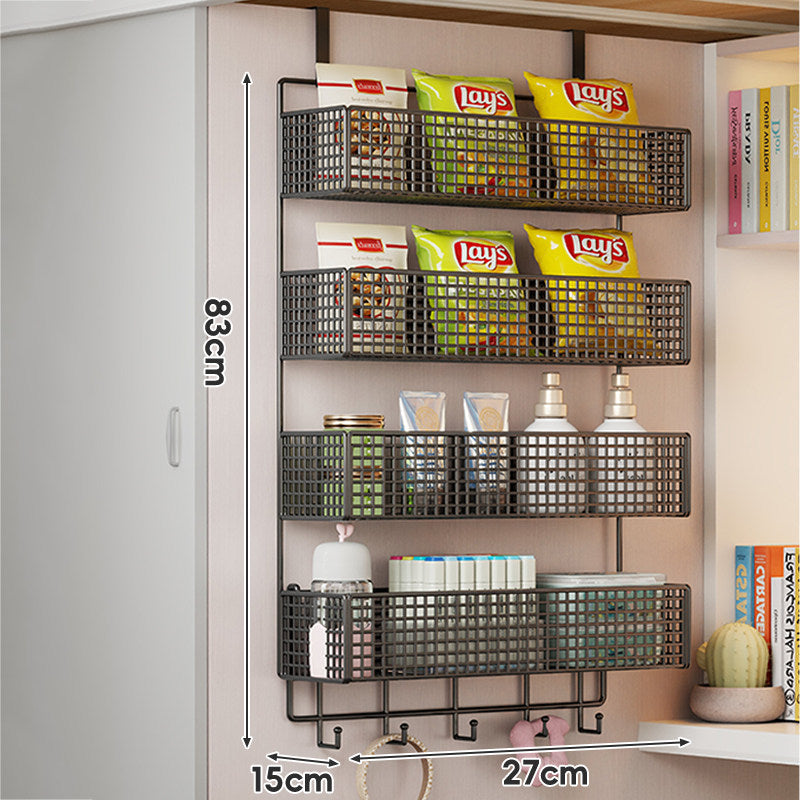 Wall-Mounted Grid Mesh Stacked Tiered Pantry and Bathroom Storage Baskets
