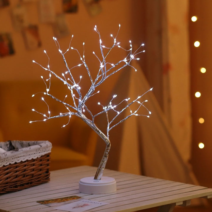 Star-decorated LED branch table lamp with warm micro dimmable lights