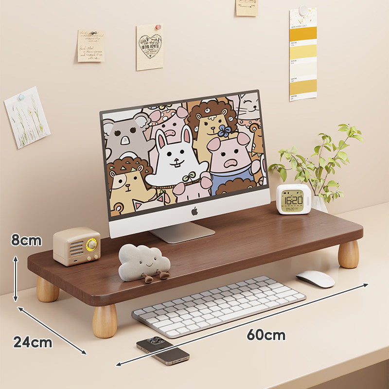 Solid Wood Low-Profile Monitor and Display Riser with Rounded Peg Legs and Keyboard Slide-Out Space