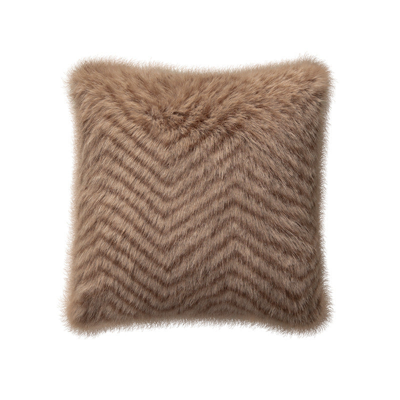 Luxurious rectangular faux fur lumbar cushion with dense long pile cover