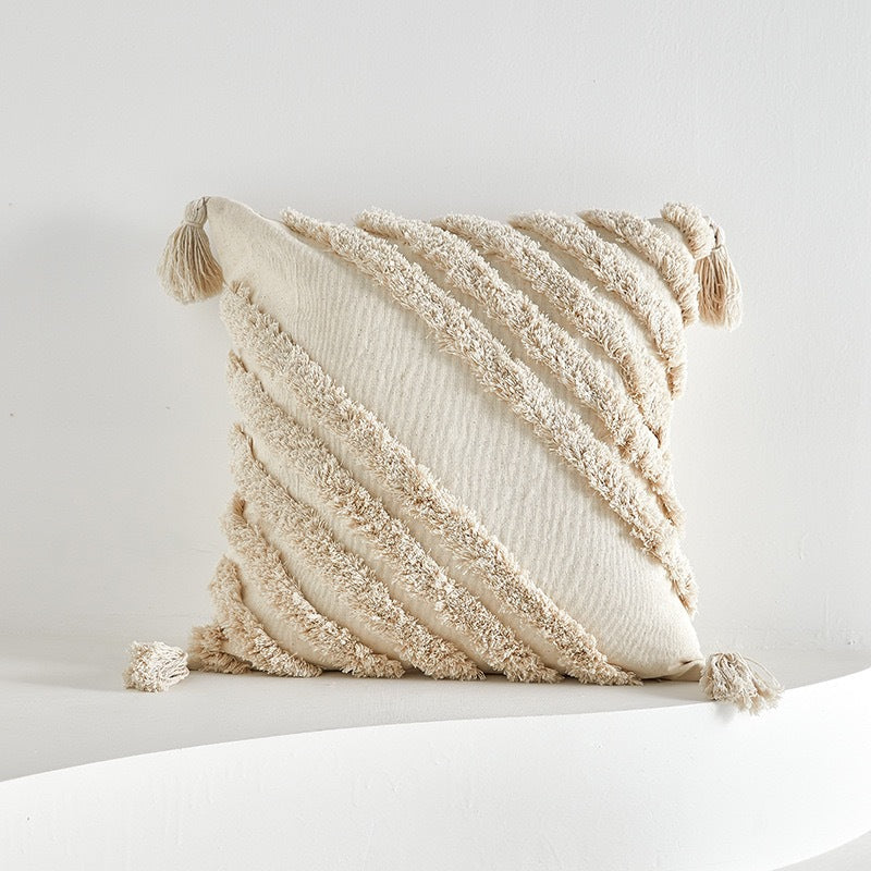 Textured Decorative Throw Pillow with Tassels