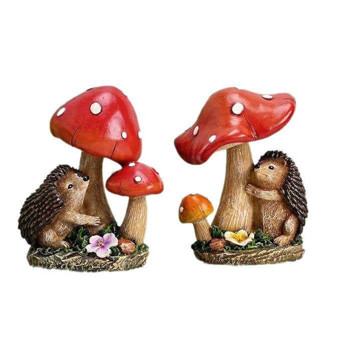 Cute decorative figure with hedgehog and fly agarics