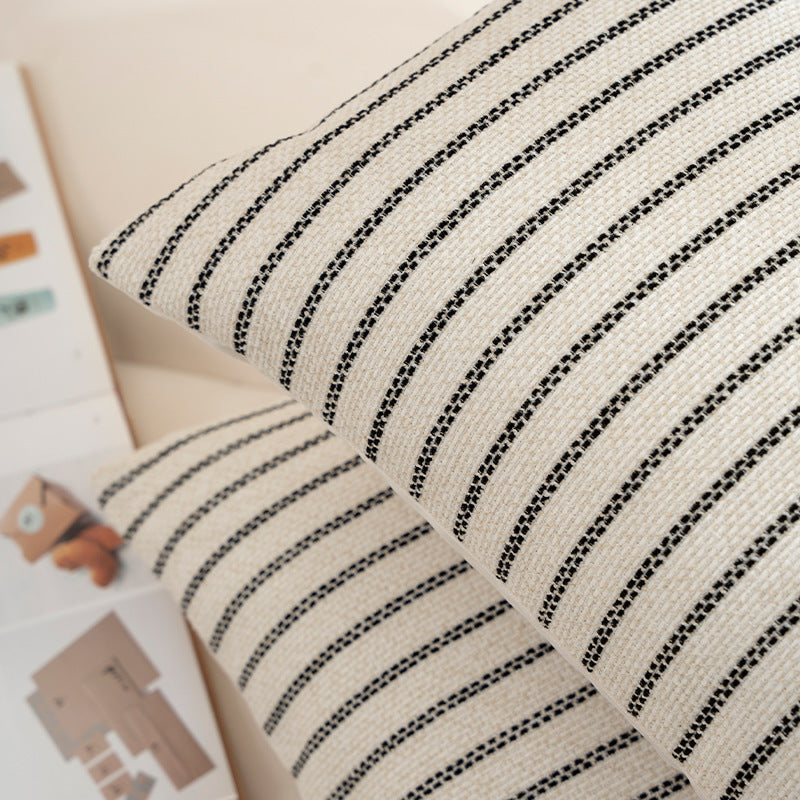 Rectangular Decorative Cushion Cover in Scandinavian Stripe Design made of Cotton-Linen