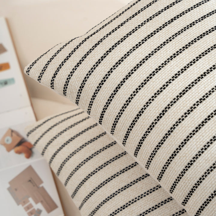 Rectangular Decorative Cushion Cover in Scandinavian Stripe Design made of Cotton-Linen