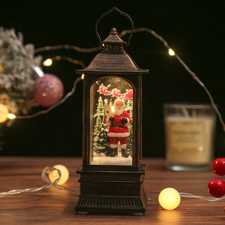 Nostalgic Christmas lantern with glowing snowman