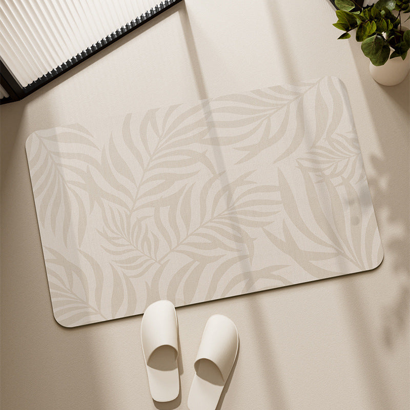 Decorative Low-Profile Absorbent Leaf-Pattern Bathroom and Entry Mat