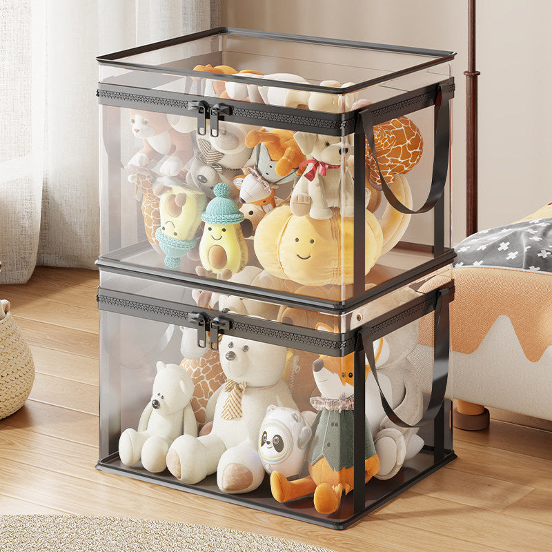 Stackable Transparent Zippered Storage Box Organizer with Reinforced Carry Handles