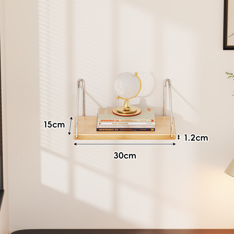 Small Wall-Mounted Floating Shelf with Minimal Metal U-Brackets and Thin Solid Wood Board
