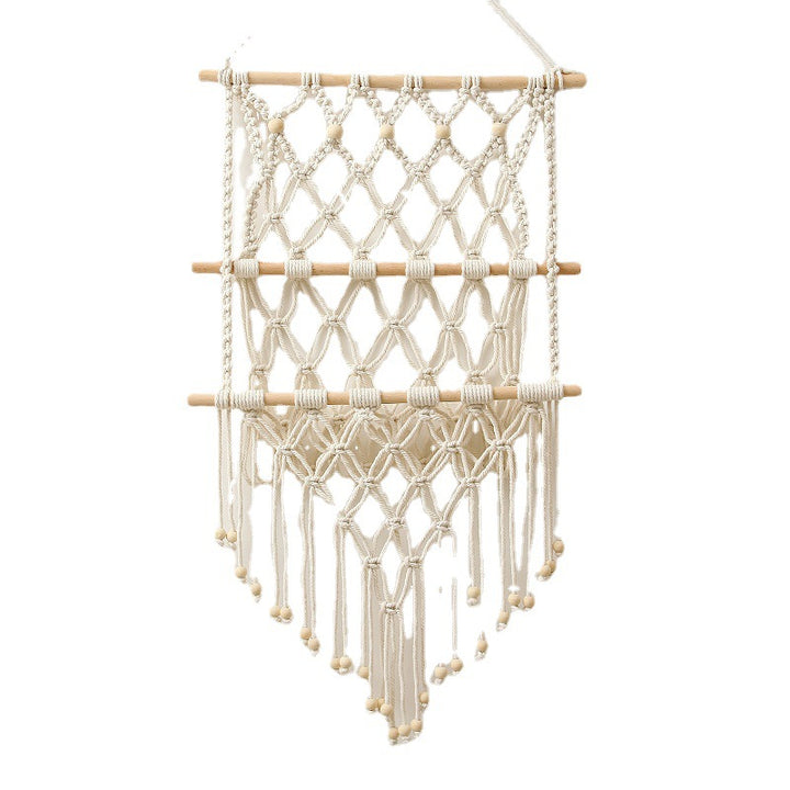 Macrame Wall Hanging with Natural Wood Accents