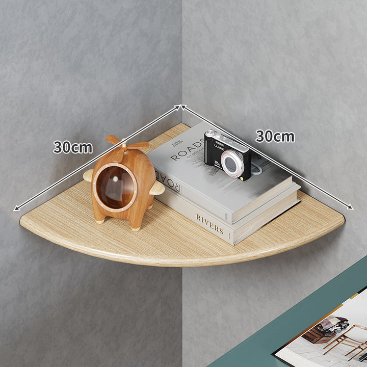 Quarter-Round Floating Corner Shelf Solid Wood Grain Wall-Mounted Display