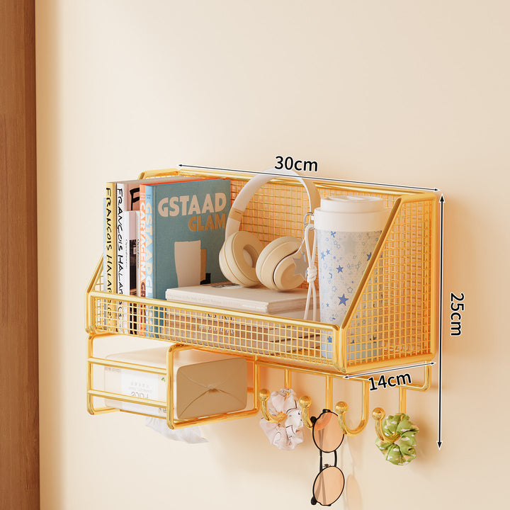Wall-mounted mesh storage shelf