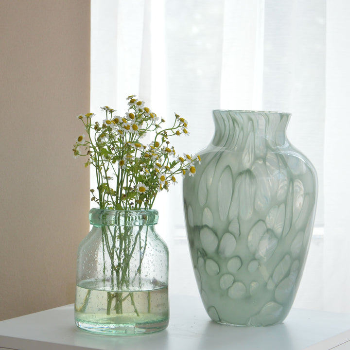 Artisan Mouth-Blown Swirled Bulb Vase with Flared Lip