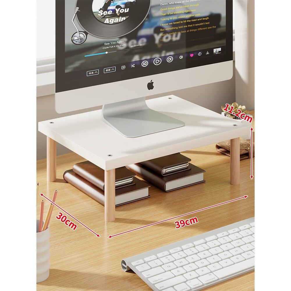 Elevated Wooden-Leg Monitor Riser with Under-Shelf Storage