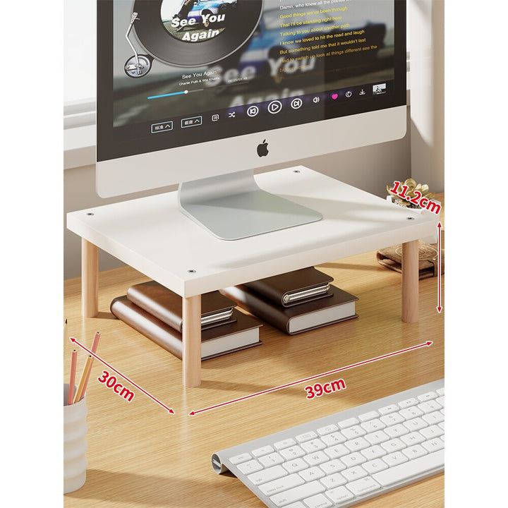 Elevated Wooden-Leg Monitor Riser with Under-Shelf Storage