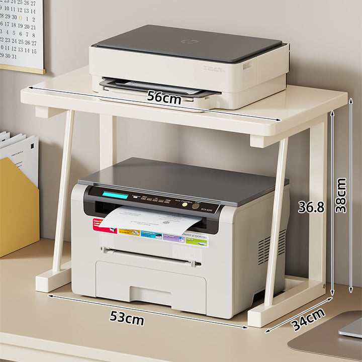 Desktop Printer and Monitor Riser with Elevated Wood-Effect Shelf and Metal Frame