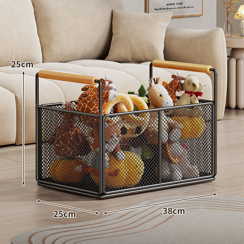 Breathable Diamond Mesh Toy & Home Storage Bin with Ergonomic Wooden Top Handles