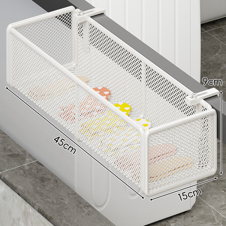 Over-Cabinet Mesh Hanging Storage Basket with Integrated Hooks and Drainable Metal Grid