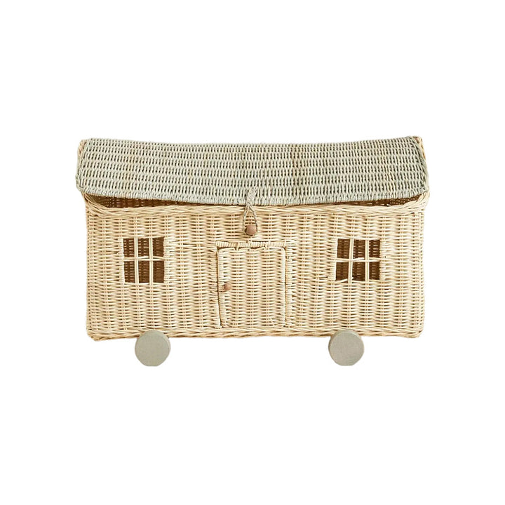 Handcrafted storage basket in house design