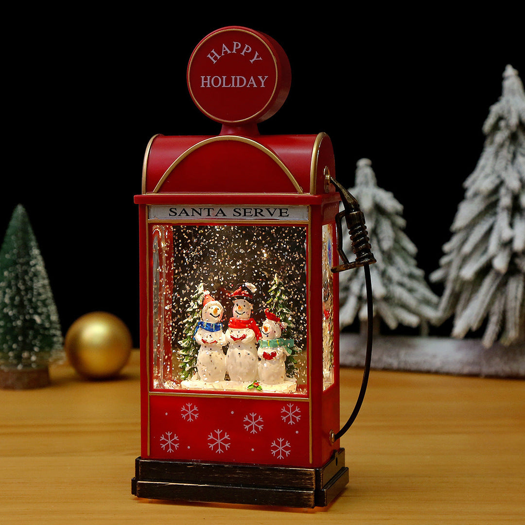 Nostalgic Christmas lantern with moving snowman scene