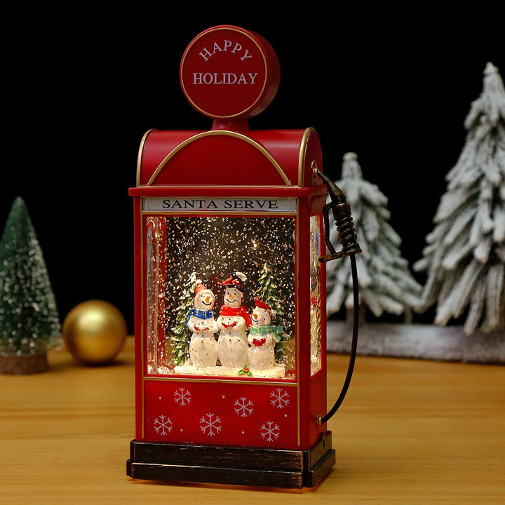 Nostalgic Christmas lantern with moving snowman scene