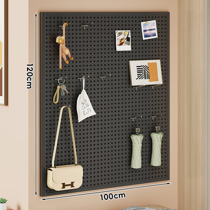 Wall-Mounted Perforated Pegboard Organizer Panel with Modular Hooks