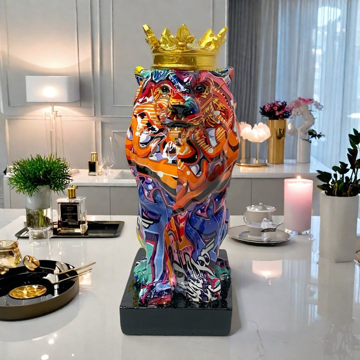 Colorful Lions Sculpture with Crown