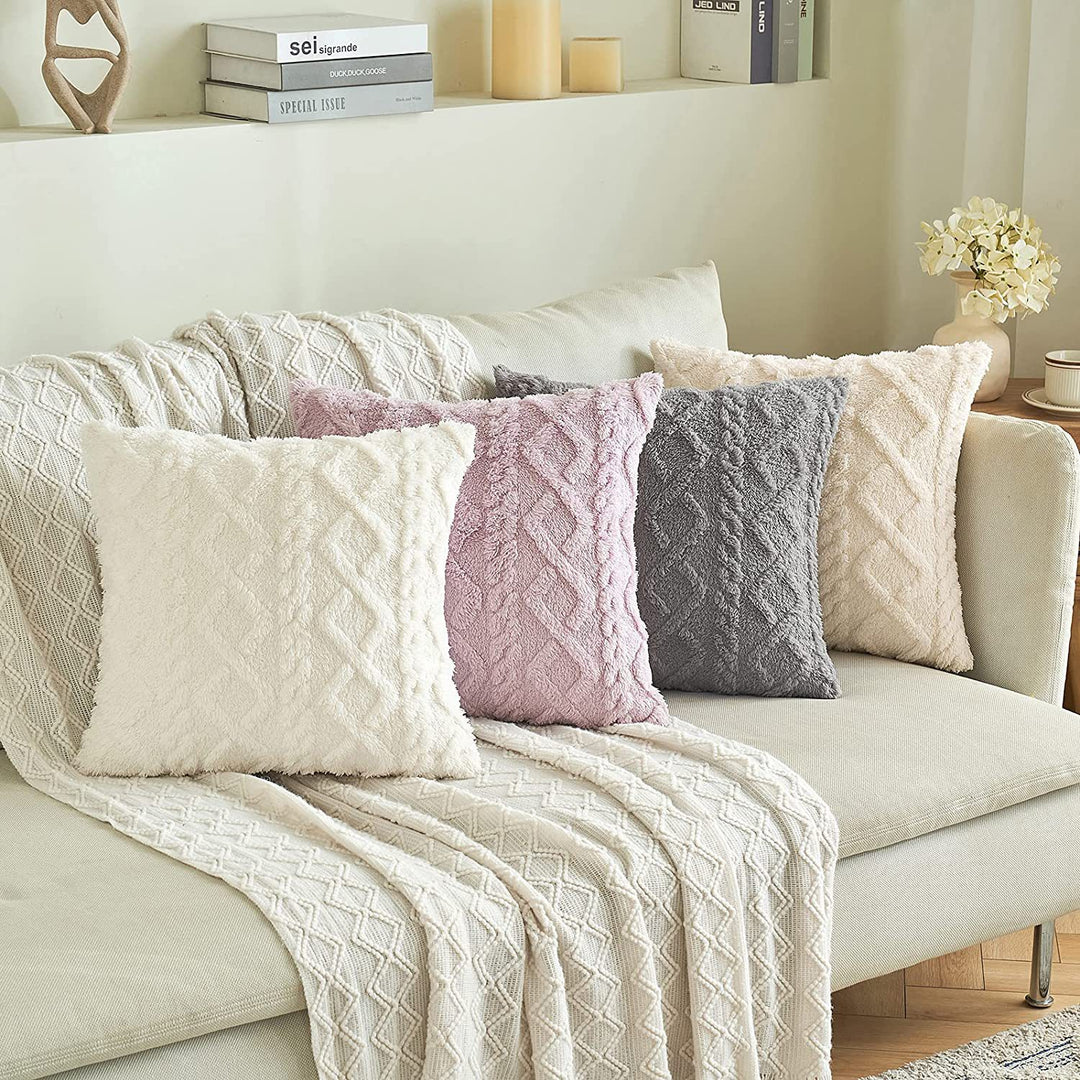 Textured Plush Shag Square Decorative Throw Pillow Cover with Geometric Tufting