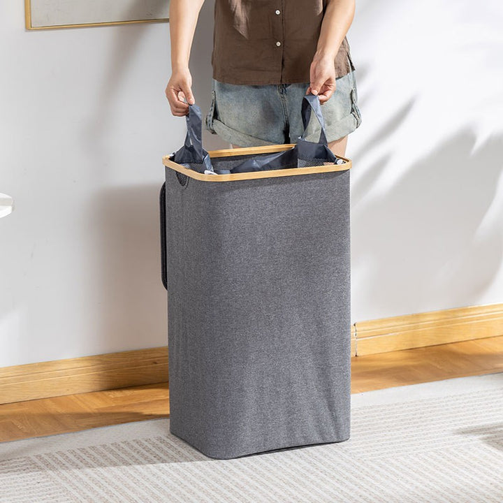 Modern waste separation container with removable inner insert and bamboo lid