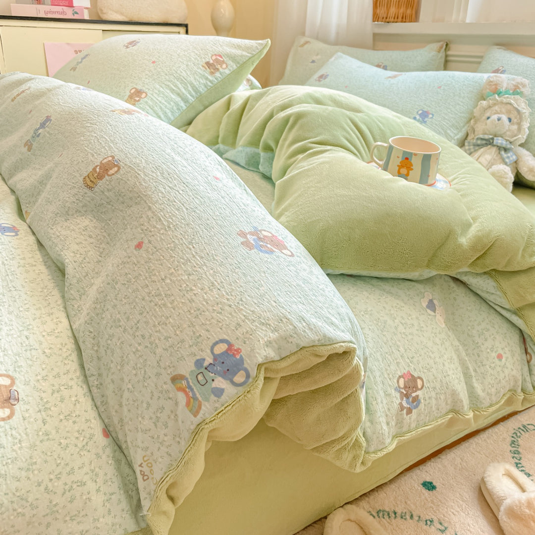 Playful Cartoon Print Duvet Cover Set