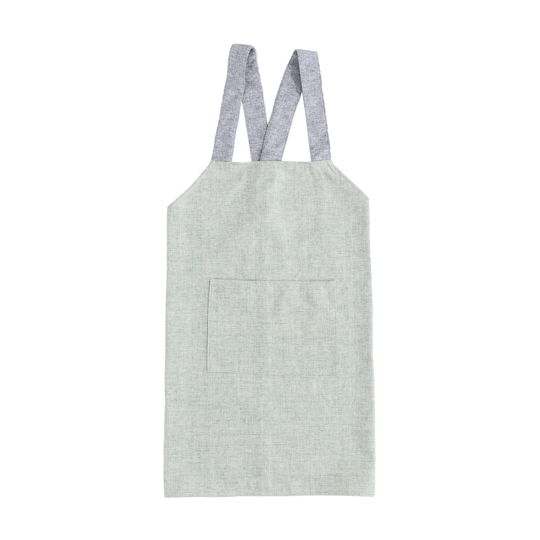 Adjustable canvas apron with wide contrast straps and applied front pocket
