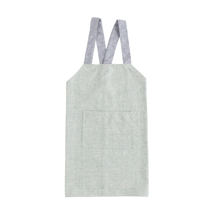 Adjustable canvas apron with wide contrast straps and applied front pocket