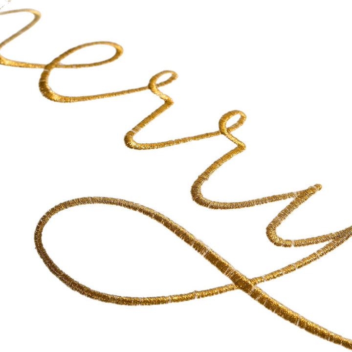 Decorative Holiday Throw Pillow with Gold Script Embroidery