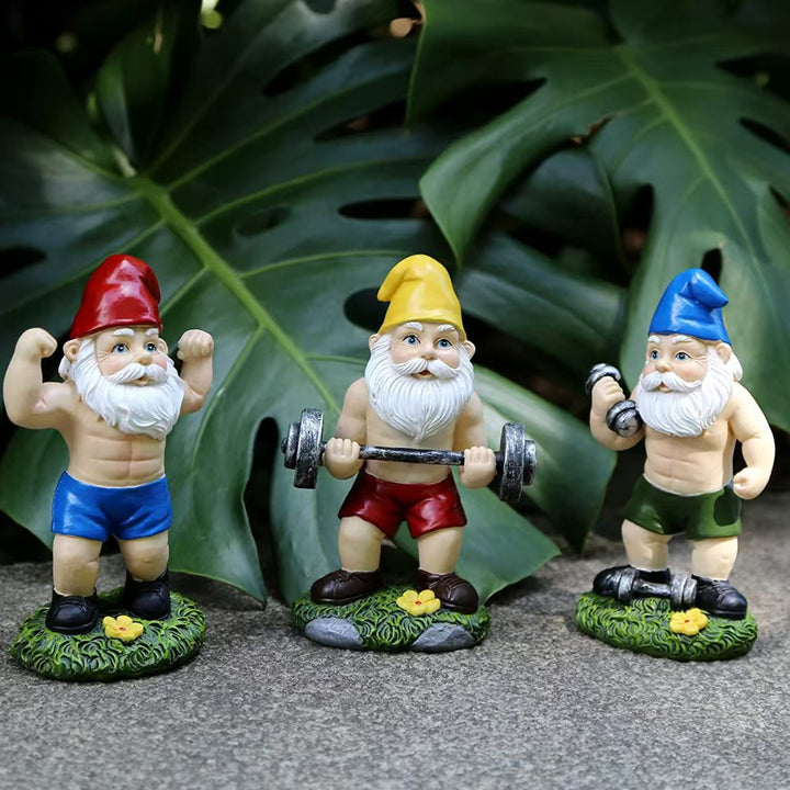 Playful Weightlifting Gnome Figurine