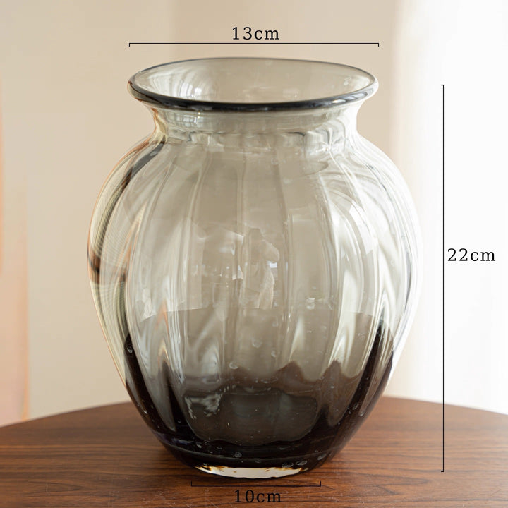 Compact Ribbed Hand-Blown Glass Tabletop Vase