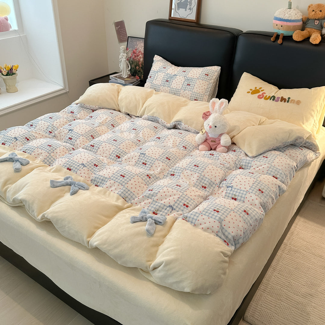 Soft Flannel Checkered Duvet Cover Set