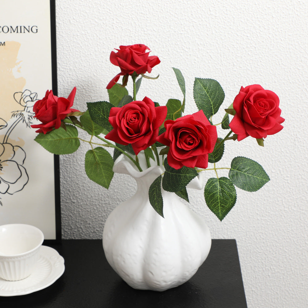 Artificial Silk Rose with Leaves