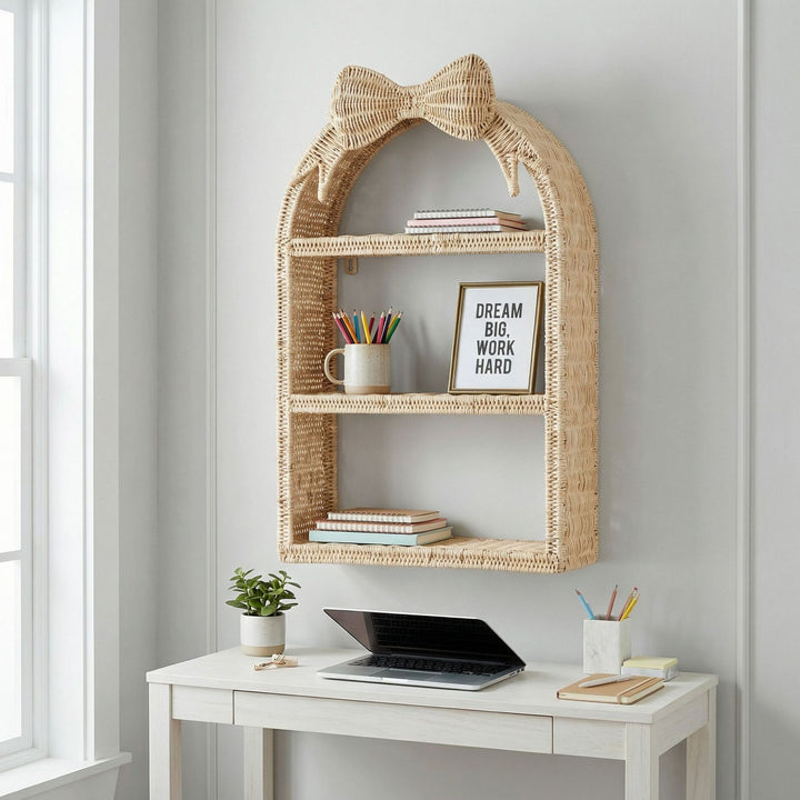 Basket shelf with bow motif