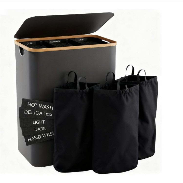 Laundry separation system with three compartments and removable inner pockets