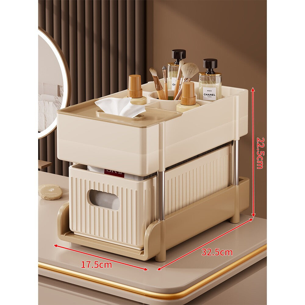 Tiered Vertical Cosmetic and Bathroom Storage Drawer Organizer with Removable Bins and Carry Handles