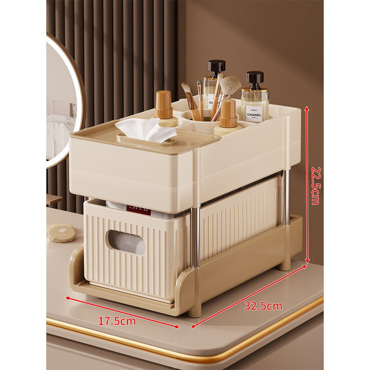 Tiered Vertical Cosmetic and Bathroom Storage Drawer Organizer with Removable Bins and Carry Handles