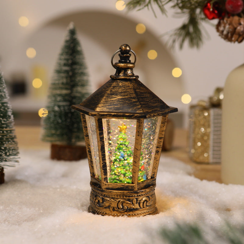 Nostalgic Christmas lantern with glowing Santa Claus motif