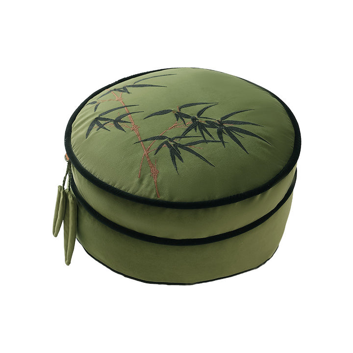 Beef hand-woven pouf with floral print and padded seat surface