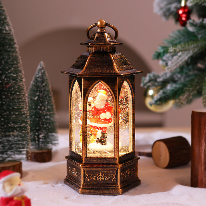 Nostalgic Christmas lantern with snowman scene