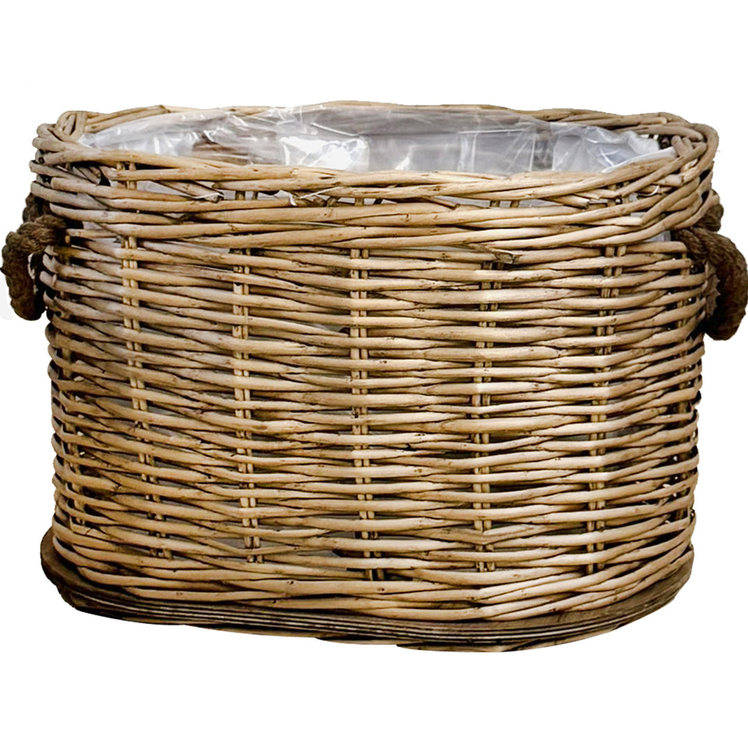 Rustic laundry basket with decorative handles