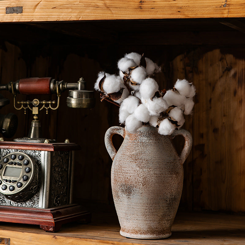 Rustic ceramic vase with handles