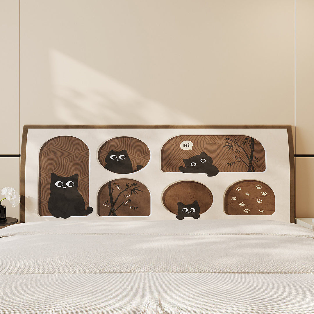 Decorative Padded Headboard Panel Cover with Playful Cartoon Cat Print