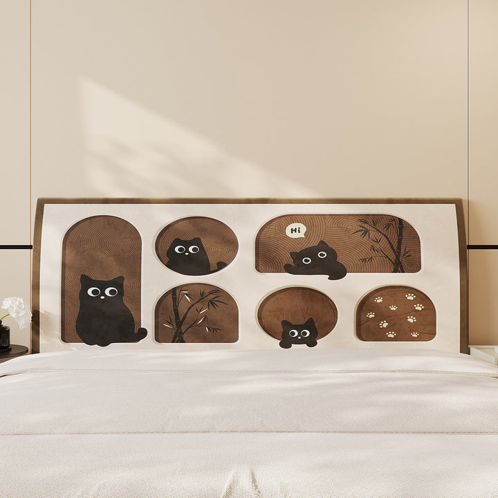 Decorative Padded Headboard Panel Cover with Playful Cartoon Cat Print