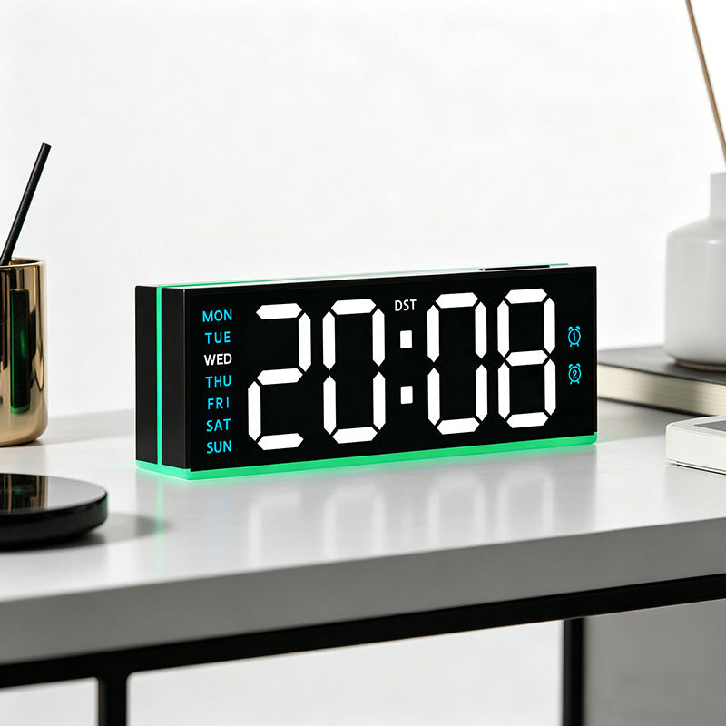 Digital alarm clock with large LED display and multifunctional alarm functions