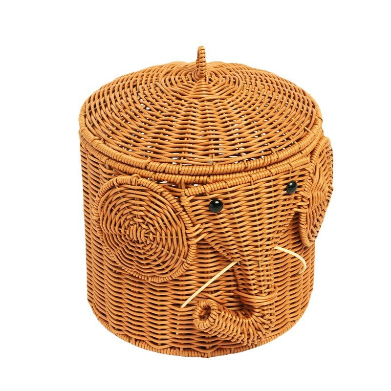 Elephant-Shaped Woven Storage Basket